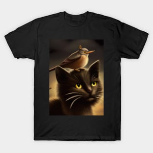 Bird sits on Cat T-Shirt